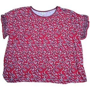 Max Studio Ruffle Sleeve Blouse‎ Top Women's Plus Size 2X Red Floral Print